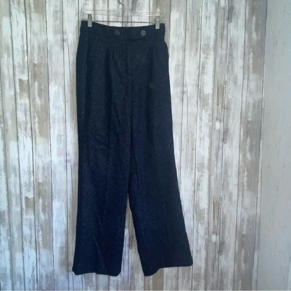 NWT ModCloth Decisions, Decisions Navy Blue Tweed High Rise Wide Leg Pants - Picture 2 of 9